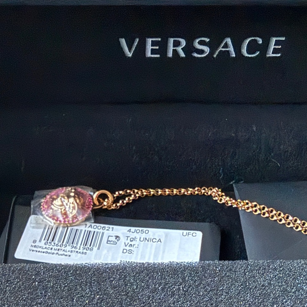 Versace La Medusa Pink crystals necklace NWT